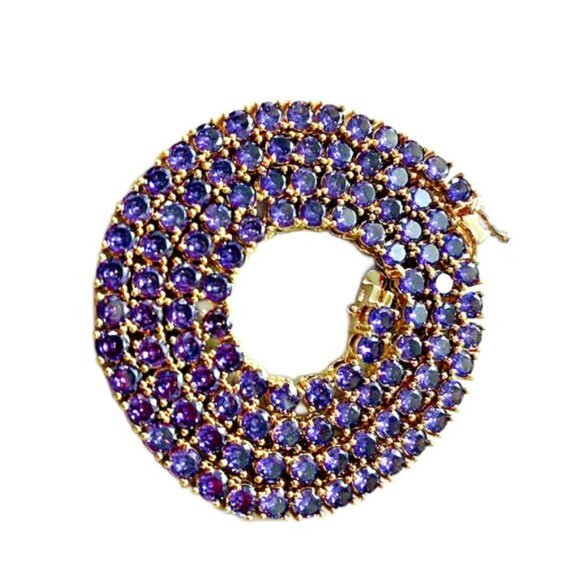18K Gold Plated Tennis Necklace, Simulated Purple Amethyst Gemstone - Picture 3 of 5